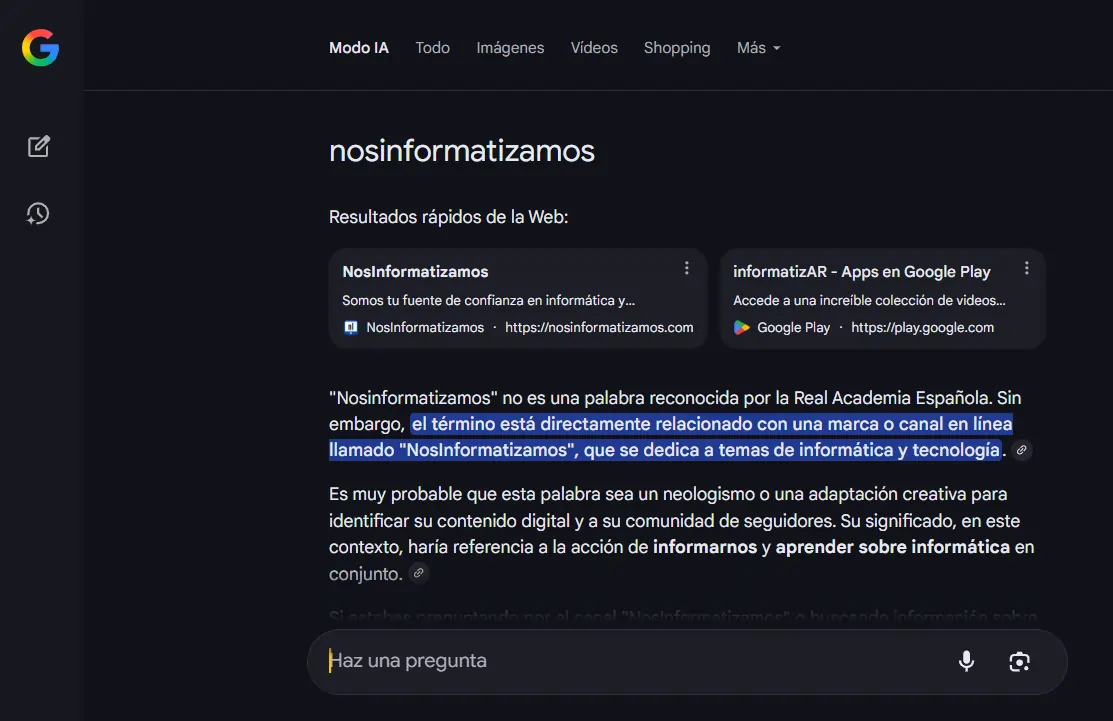 Resultados con Modo IA en acción