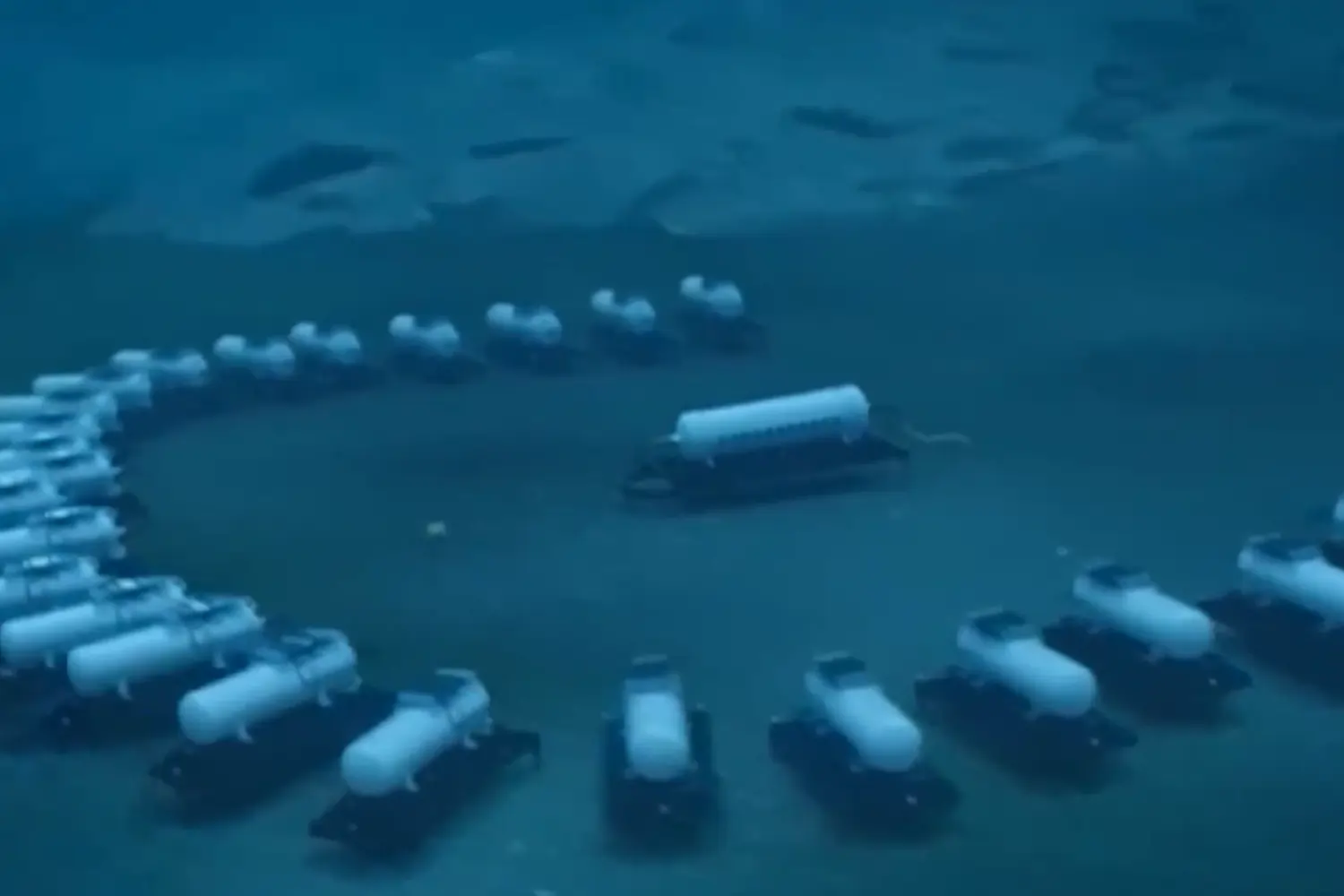 Vista submarina de los módulos del centro de datos chino instalados frente a la costa de Hainan