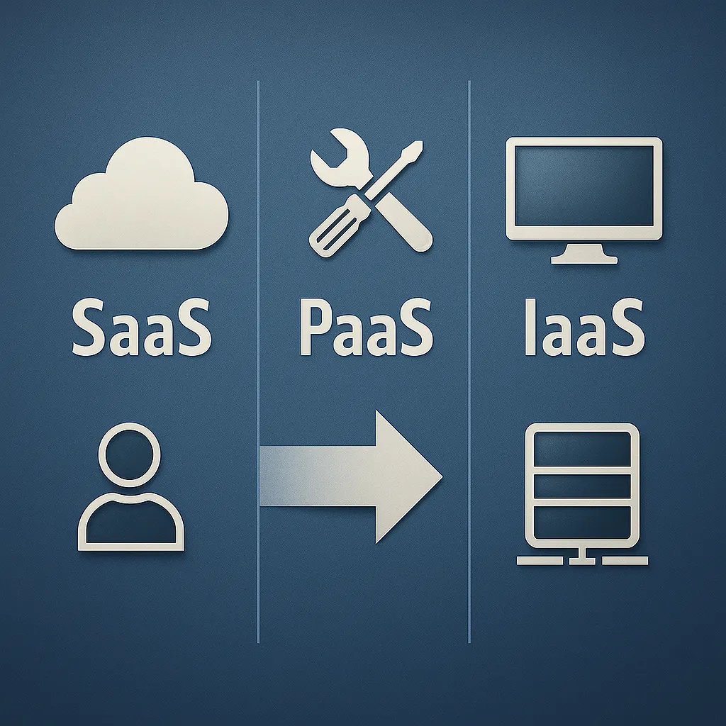 Comparación visual de SaaS, PaaS e IaaS como capas de servicios en la nube