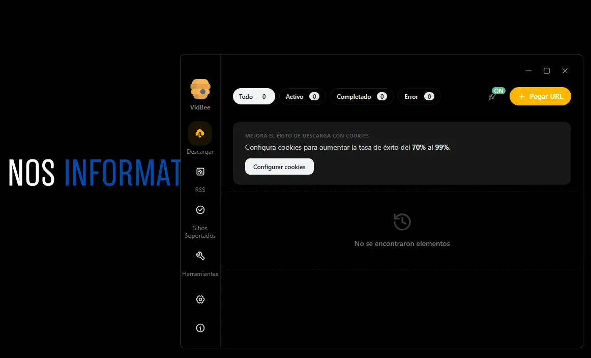 Interfaz de VidBee mostrando opciones de descarga