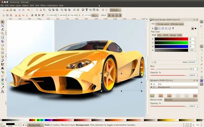 Interfaz moderna de Inkscape trabajando con diseño vectorial