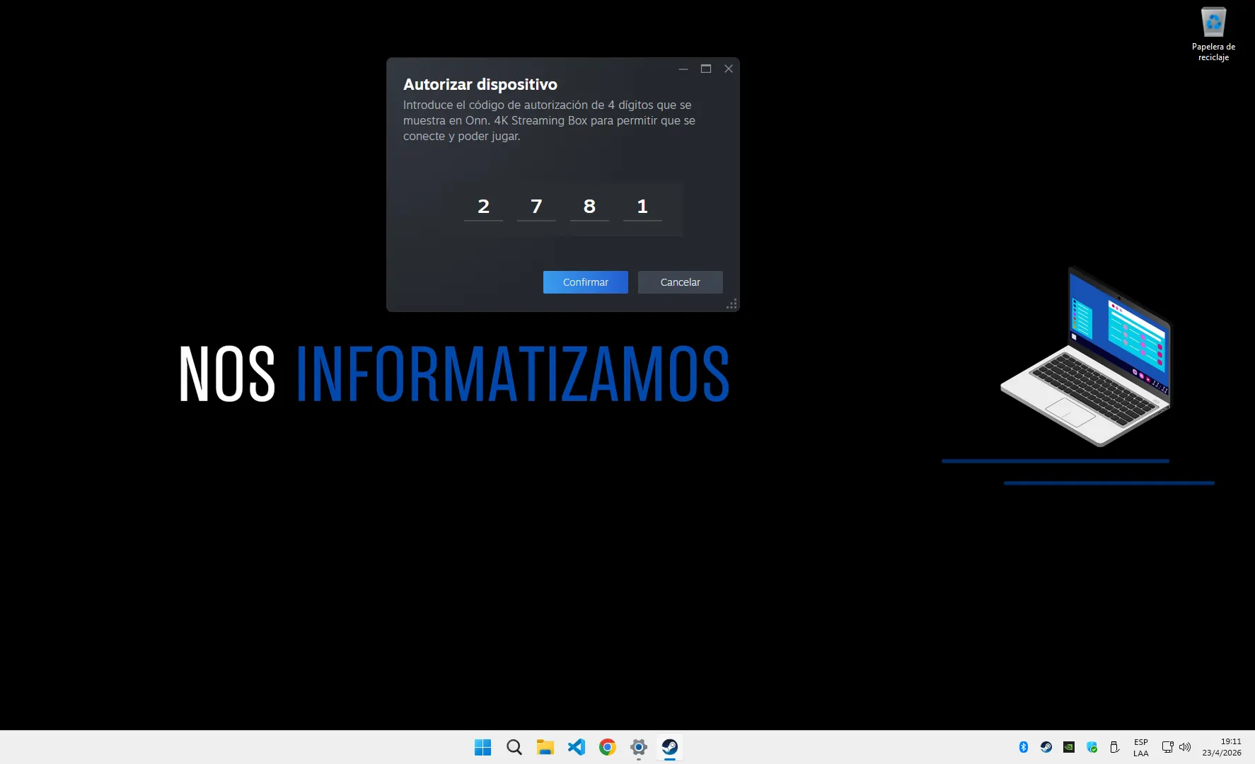 Código de autorización de Steam Link para sincronizar Android TV con Steam en PC