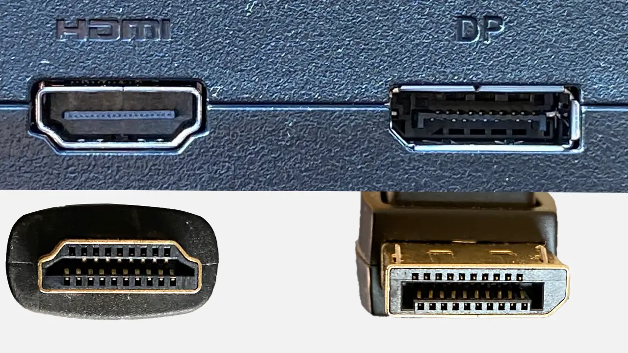 Puertos y conectores HDMI y DisplayPort comparados de cerca para ver sus diferencias físicas