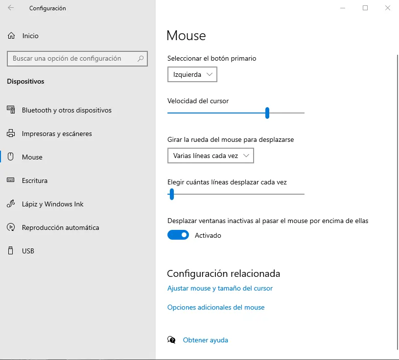 Configuración Mouse