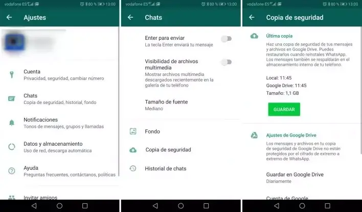 Copias de Seguridad de WhatsApp en Google Drive